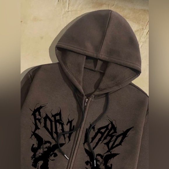 Academia Guys Graphic Print Kangaroo Pocket Drawstring Thermal Hoodie - Picture 3 of 4